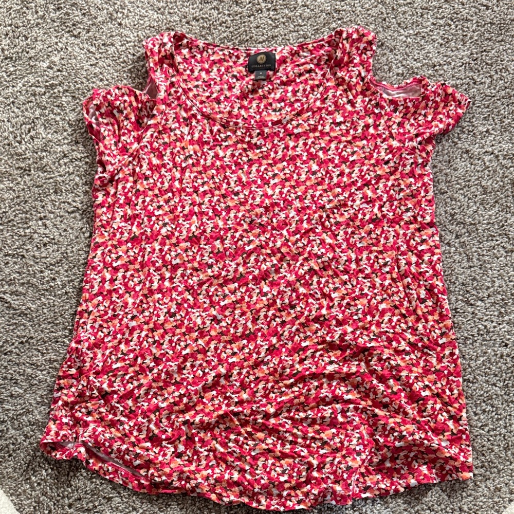 JM Collection Red and White Floral Blouse